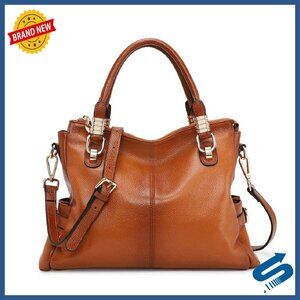 Large Genuine Leather Tote Bag with Multiple Pockets & Adjustable Strap